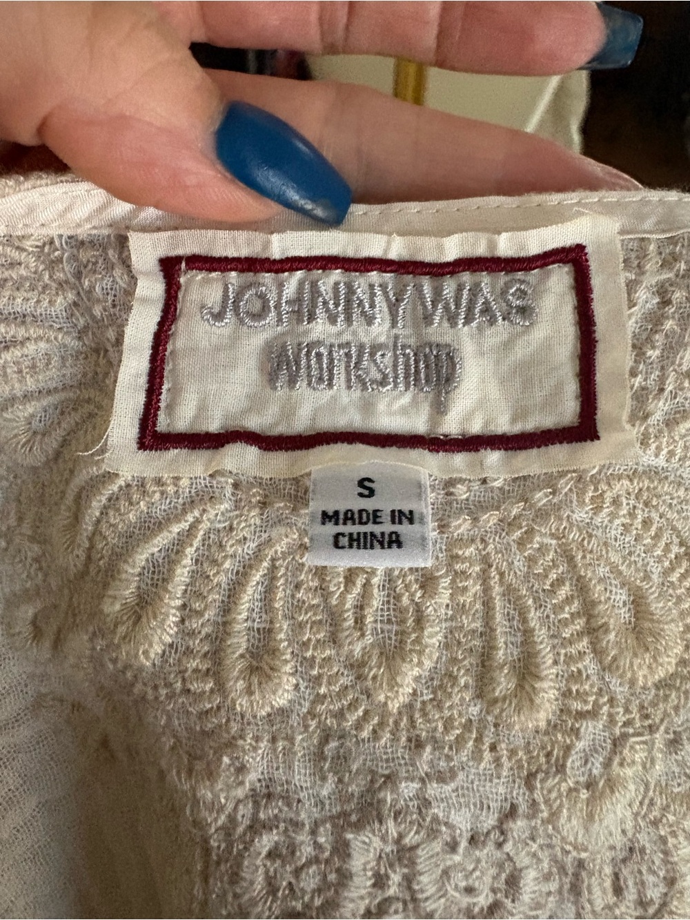 Vintage Johnny Was Cream Textured Embroidered Sleeveless Blouse